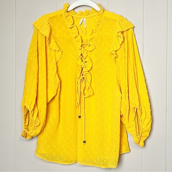 Anthropologie Haida Swiss Dot Peasant Top Small blouse marigold yellow ruffle - Picture 3 of 11